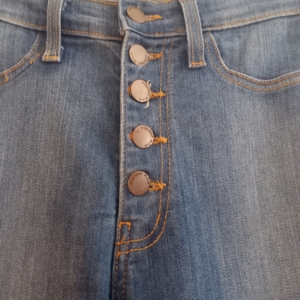 Vibrant 70s Style High Waist Button Fly Stretch Denim Fit a Flare Bohemian Jean - Picture 3 of 9
